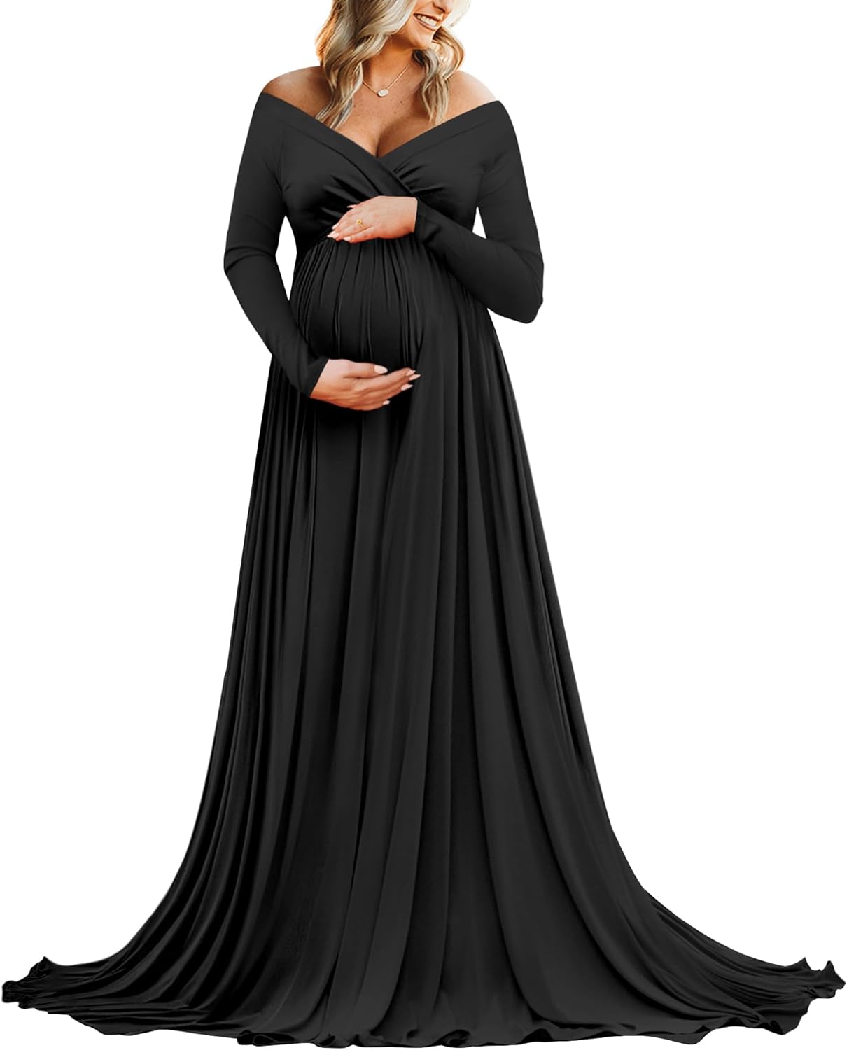 Saslax Maternity Off Shoulders Half Circle Gown for Photoshoot
