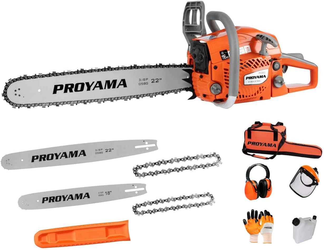 PROYAMA 62CC 2-Cycle Gas Powered Chainsaw for Tree Cutting