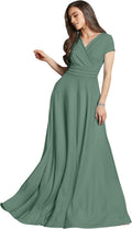 Seafoam Pale Green Womens Cap Sleeve V-Neck Flowy Maxi Dress - Long