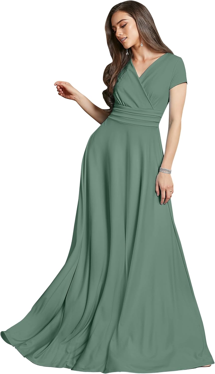 KOH KOH Womens Sexy Cap Short Sleeve V-Neck Flowy Gown