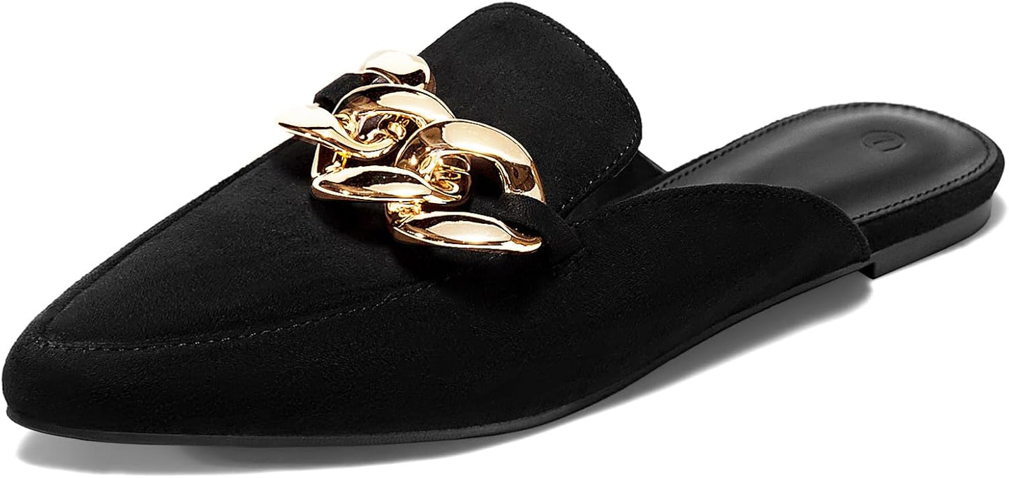 Juliet Holy Womens Mules Flats with Stylish Metal Chain Design