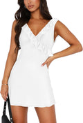 Women's Sexy V Neck Sleeveless Backless Ruffles Dress