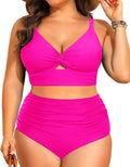 Plus Size Two Piece Swimsuit for Women - Pink High Waisted Bikini