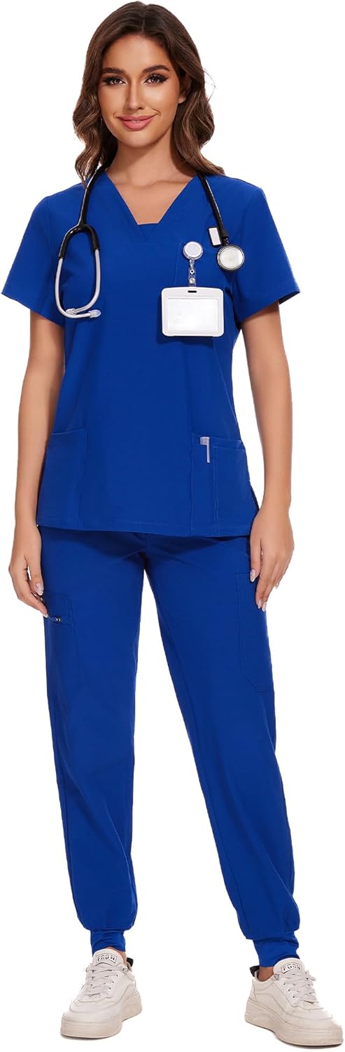 COZYFIT Scrubs for Women - V-Neck Top & Cargo Pants Set