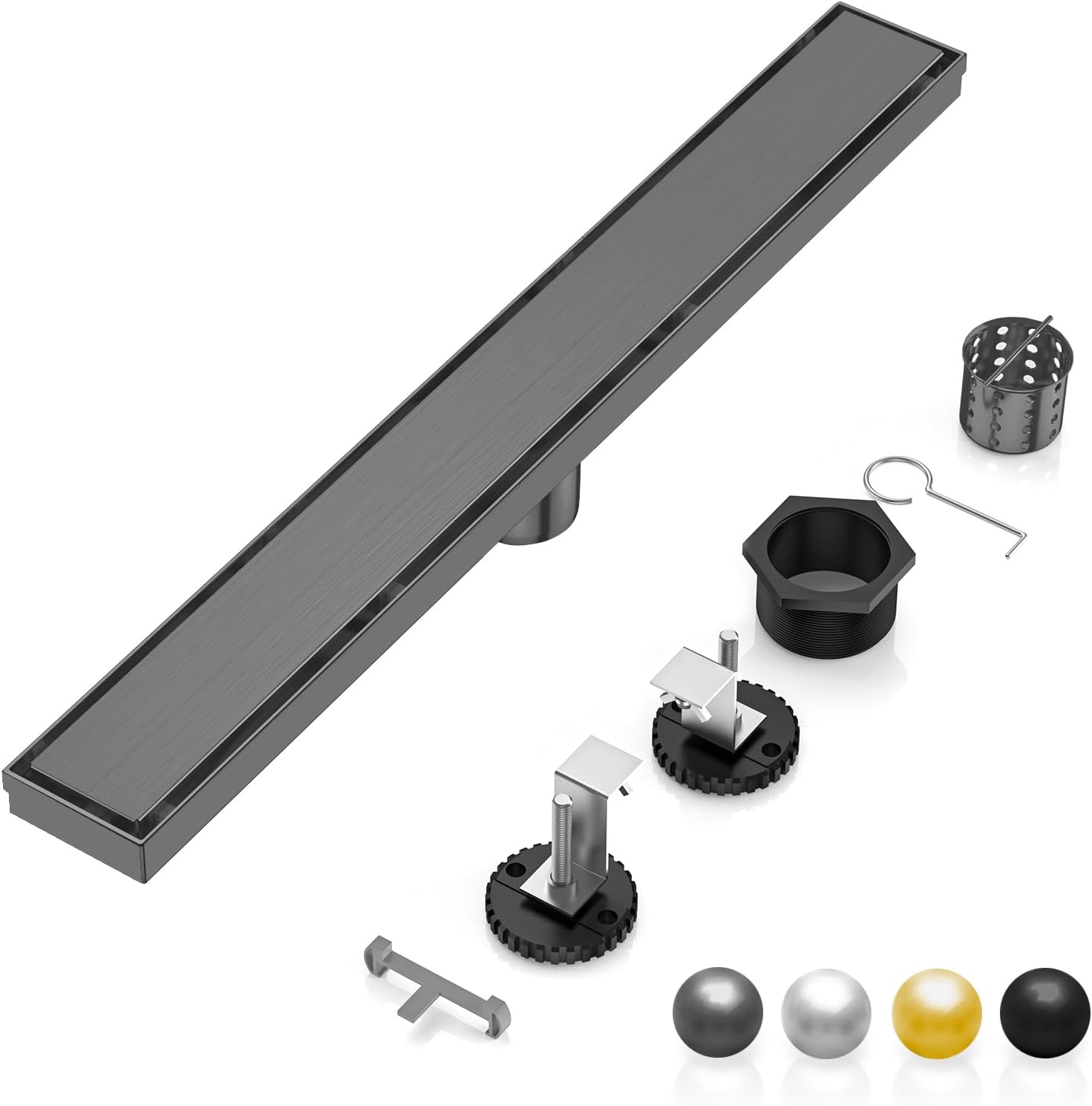DLONE 24 Inch Linear Shower Drain in Gun Gray for Modern Bathrooms