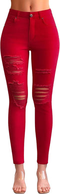 Ripped Mid Rise Skinny Jeans for Women - Stretchy Ankle Fit