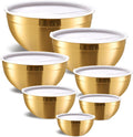 Gold Mixing Bowls with Airtight Lids Set of 7 - Space-Saving Nesting