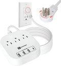 360 Rotating Flat Plug Power Strip, 10 ft Extension Cord - Compact