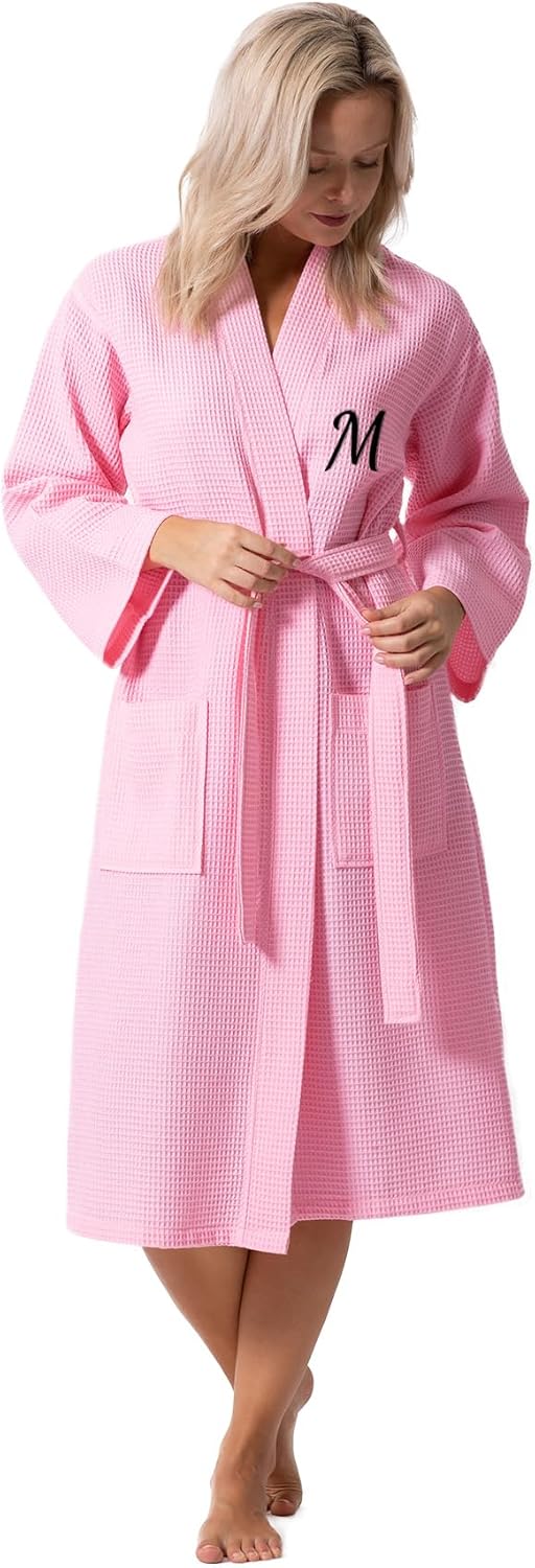 Turkish Linen Waffle Knit Lightweight Kimono Spa Robe for Women