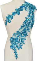 Handmade Shining Acrylic Rhinestones Lace Applique Trim Patches - Sky