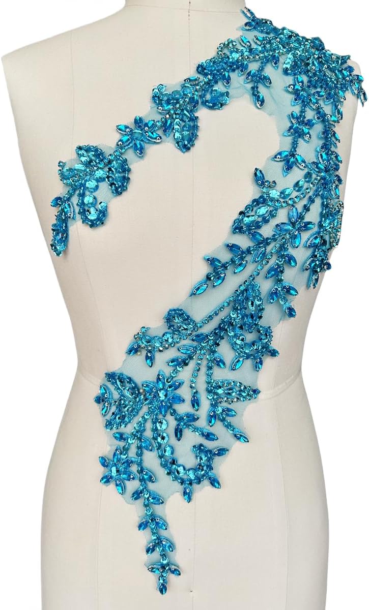Handmade Shining Acrylic Rhinestones Lace Applique Trim for Elegance