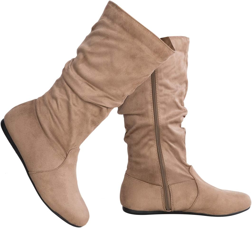 Olivia K Womens Low Heel Mid-Calf Slouchy Suede Boots