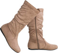 Mid-Calf Slouchy Suede Boots for Women - Low Heel Casual