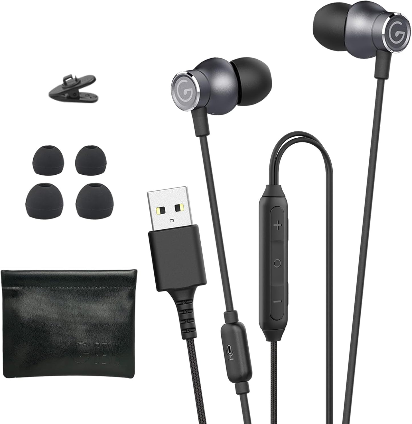 GEVO USB Earbuds: PC Mic & Volume Control