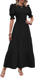 Women Casual Summer Maxi Dress 2025 - Flowy Boho Smocked Midi