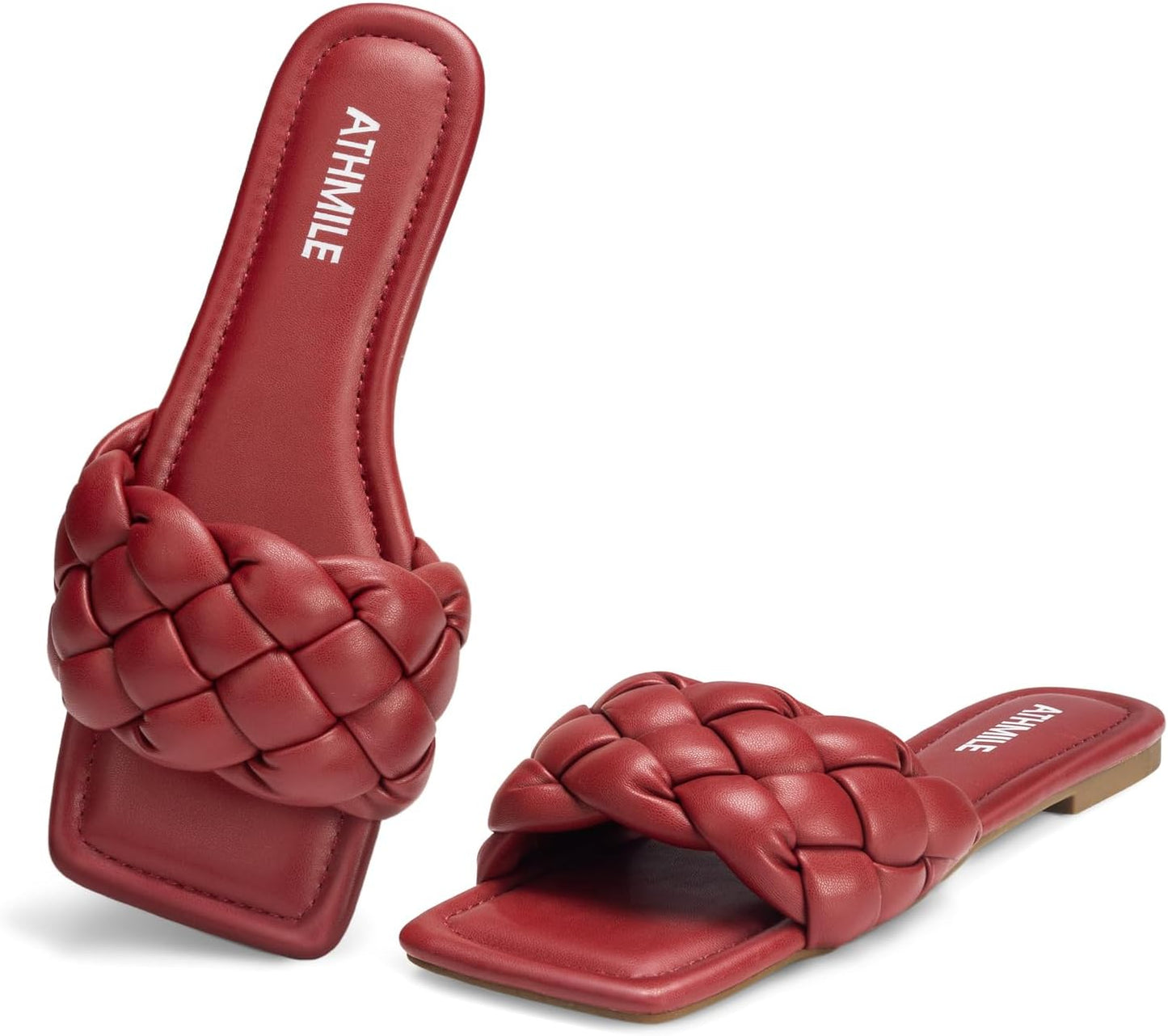 ATHMILE Braided Womens Sandals Square Open Toe Fashion Slide