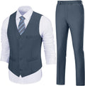 Mens Slim Fit 2 Piece Suit Set V-Neck Vest Pants - Slim