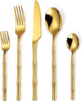 Bamboo Flatware Set Gold Stainless Steel 20-Piece - Elegant Bamboo