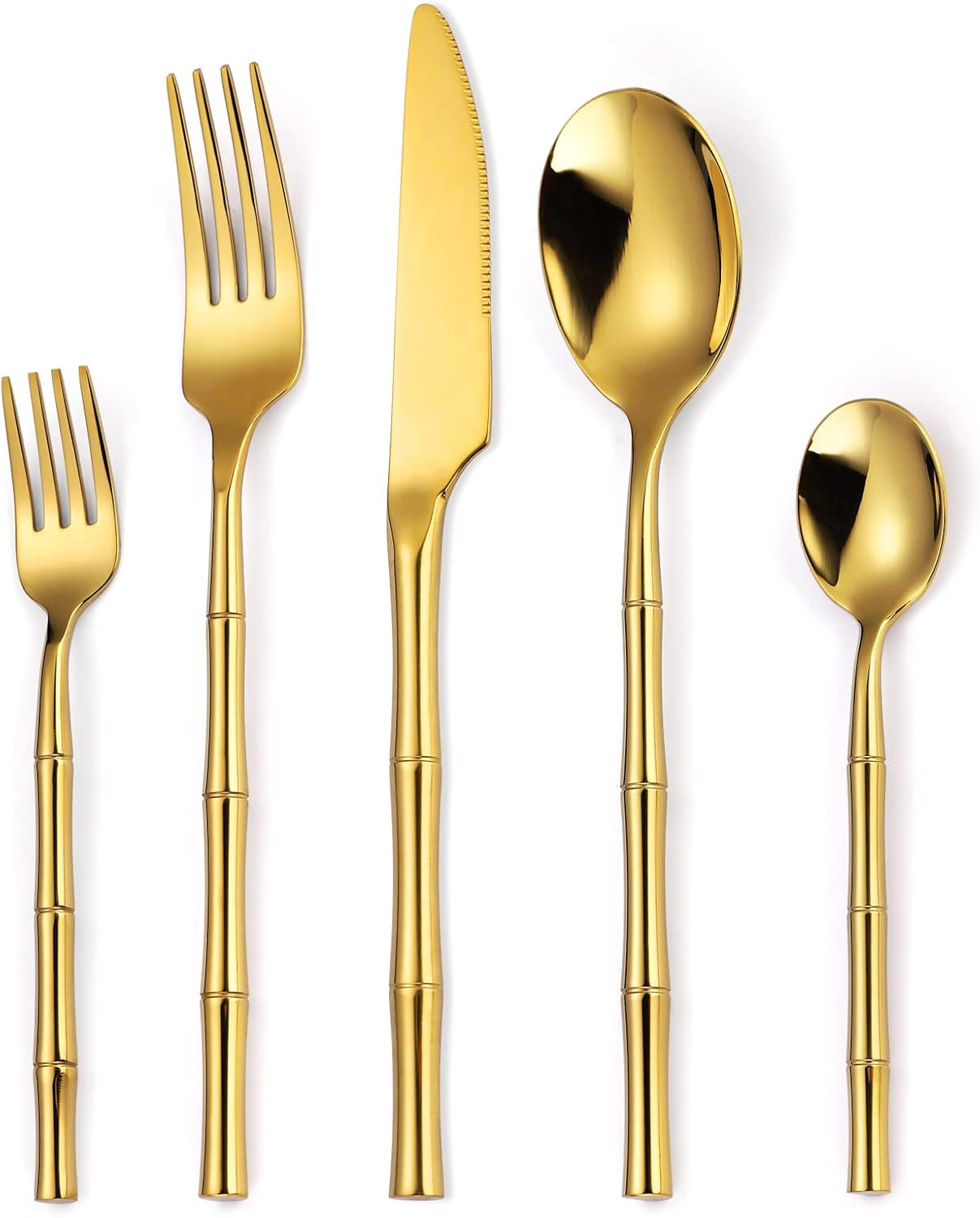 Bamboo Flatware Set 20 Pieces Stainless Steel Cutlery for 4