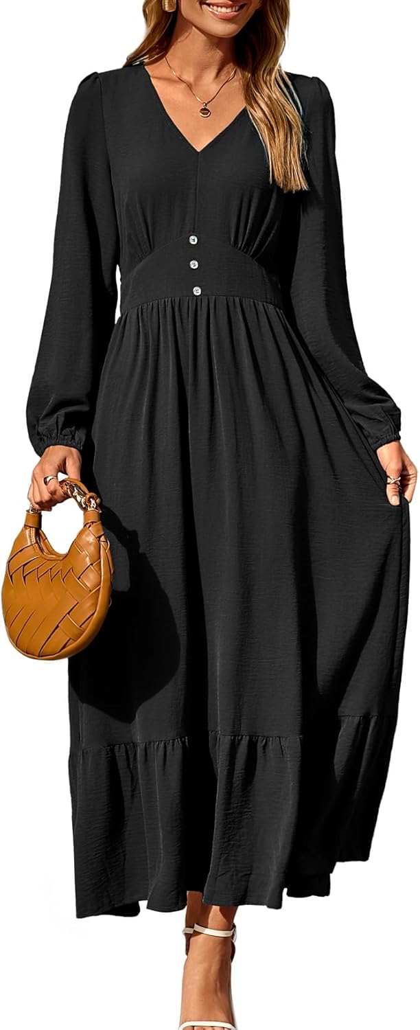 Dokotoo Womens Long Sleeve V Neck Maxi Dress for 2025 Fashion