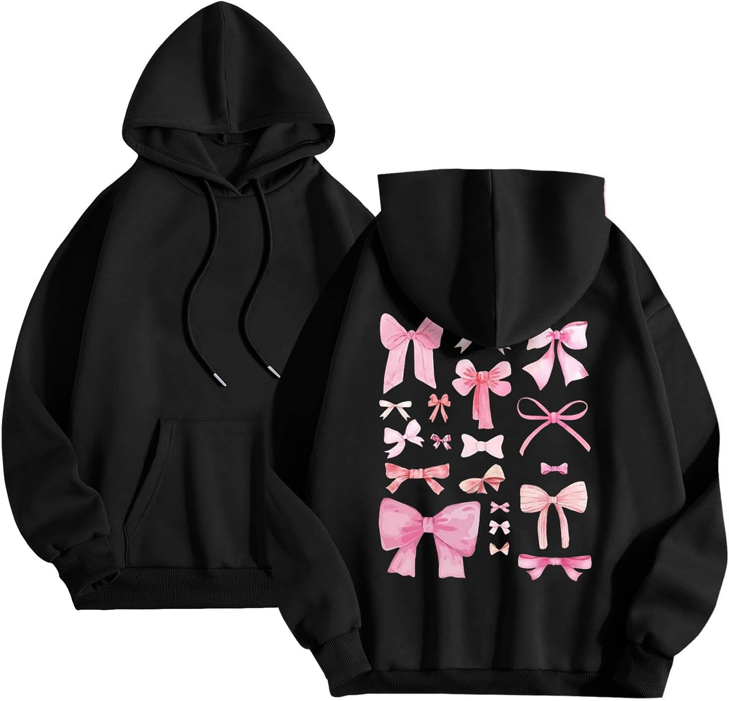 Cute Black Graphic Hoodie for Teen Girls 2024