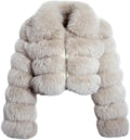 Women Fluffy Faux Fur Cropped Puffer Jacket - Warm Zip-Up Crop
