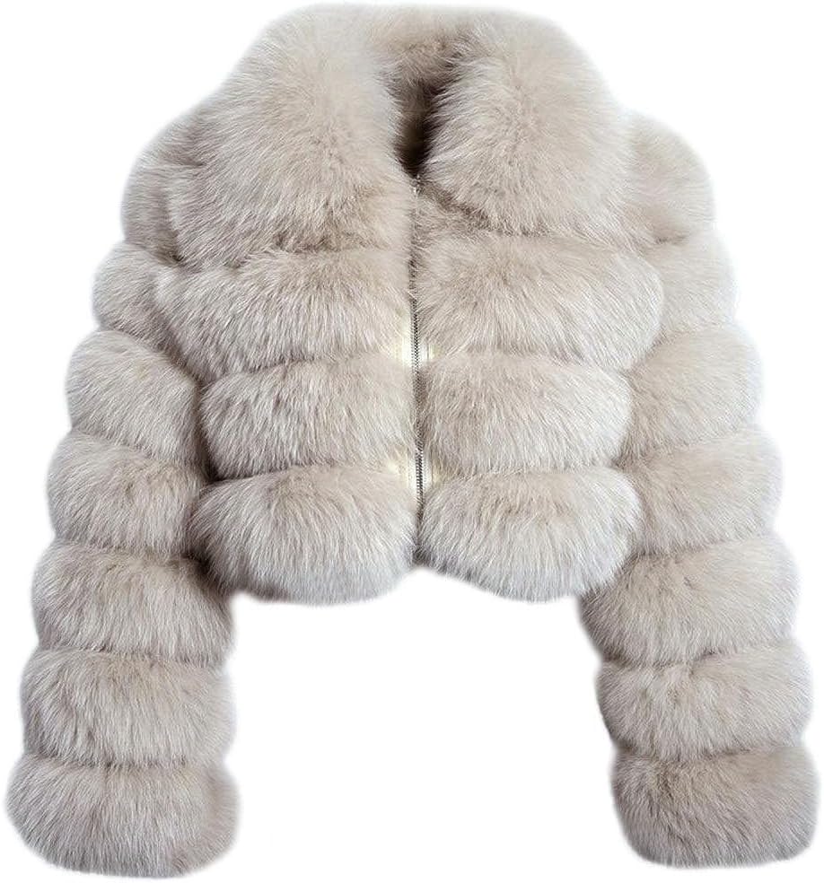 Faux Fur Cropped Jacket for Women - Warm Puffer Coat Style
