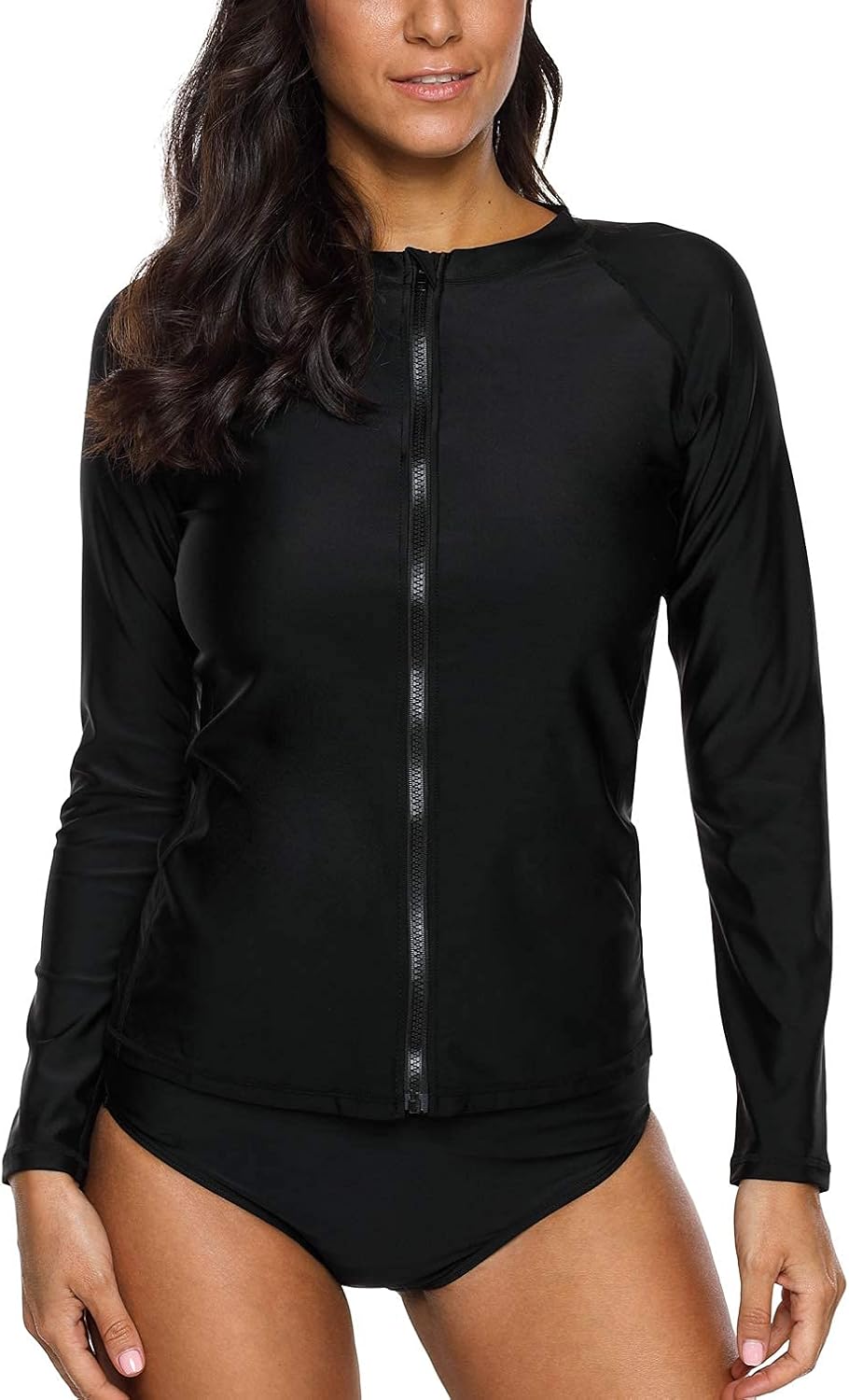 ATTRACO Women's Rashguard Swimsuit with Zip Front for Sun Protection