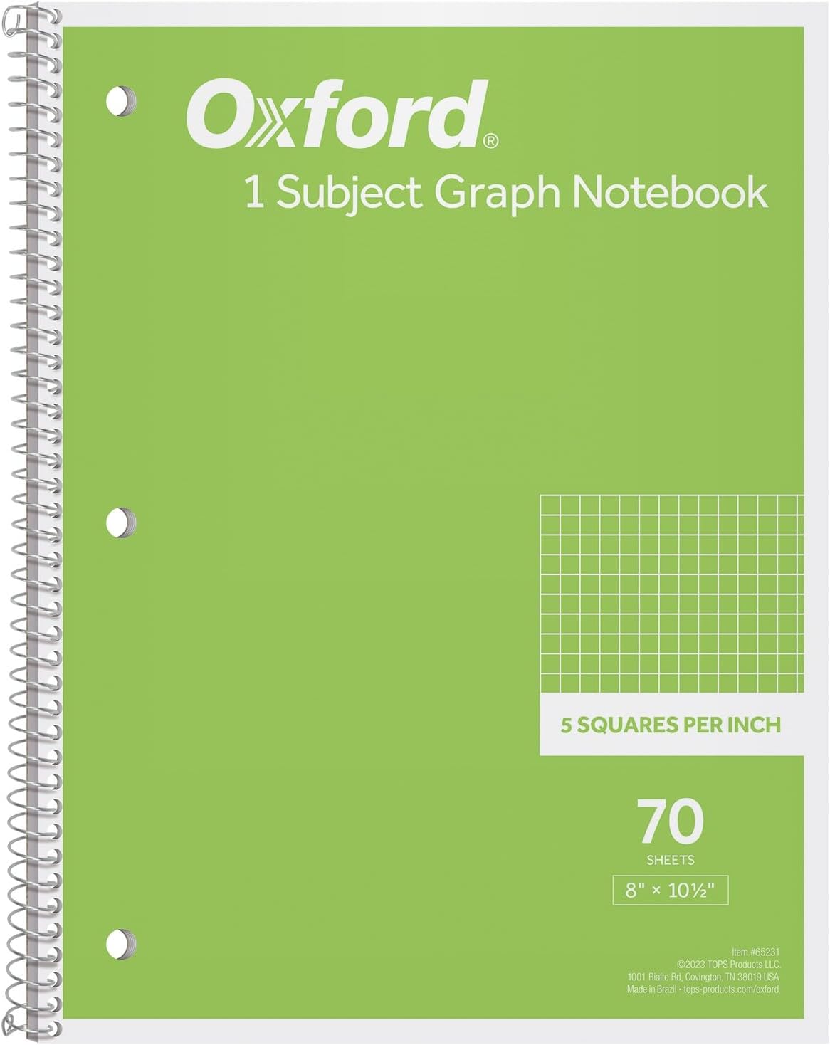 Oxford 1-Subject Grid Notebook - Math, Drawing, Engineering - Pastel Green, Spiral
