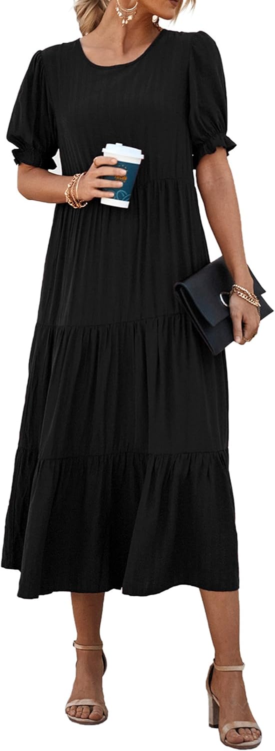 PRETTYGARDEN Summer Floral Midi Dress for Women - Boho Style
