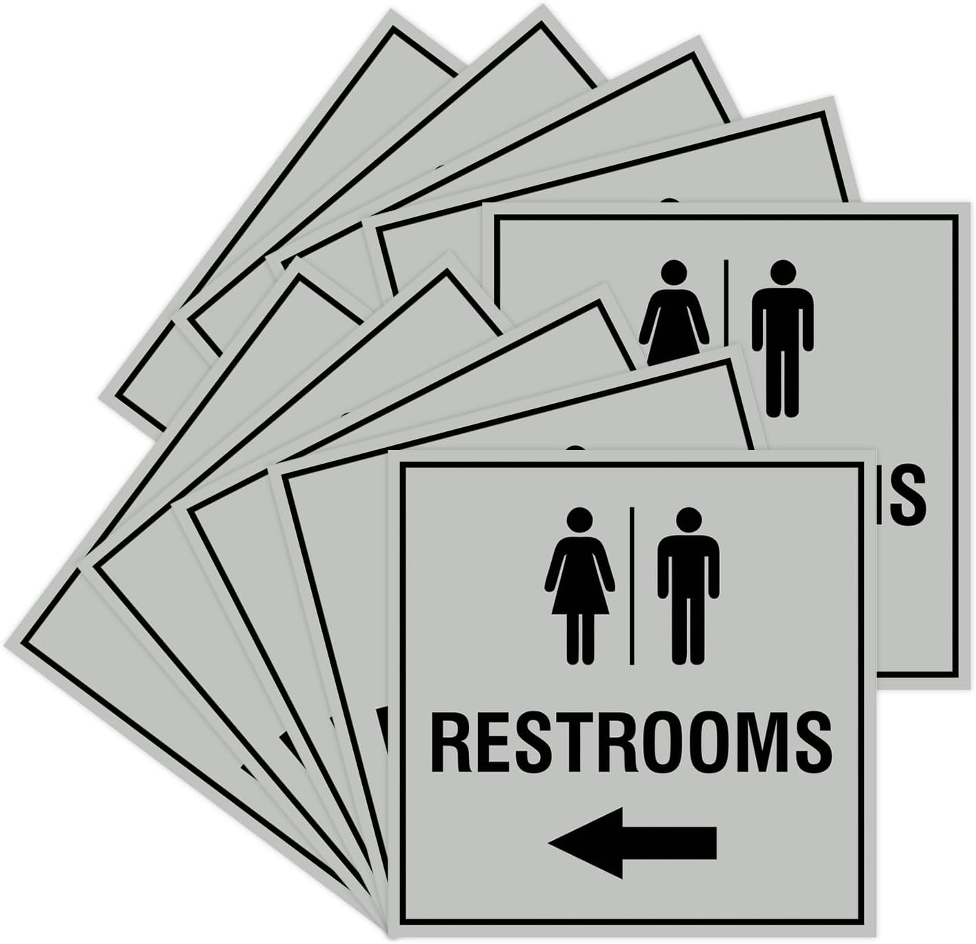 Square Restrooms Left Arrow Sign with Adhesive Tape - 10 Pack