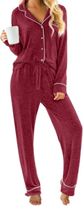 Womens Pajama Sets Long Sleeve Button Down Pajama Set - Cozy Comfort
