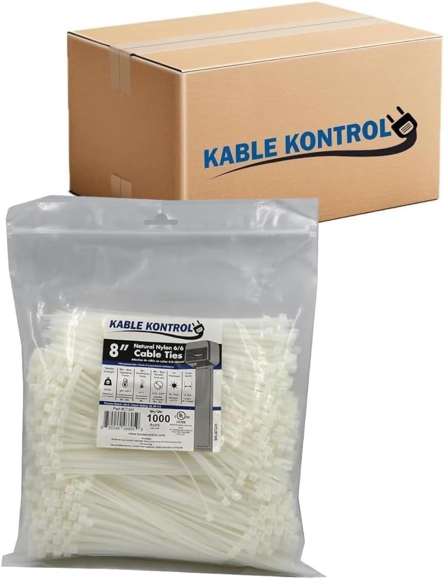 Kable Kontrol 8 Inch Natural White Cable Zip Ties for All Needs