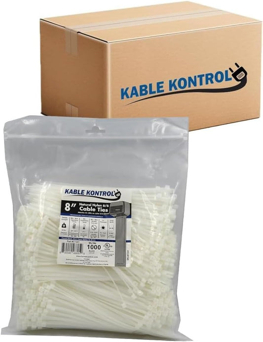 Kable Kontrol 8 Inch Natural White Cable Zip Ties for All Needs
