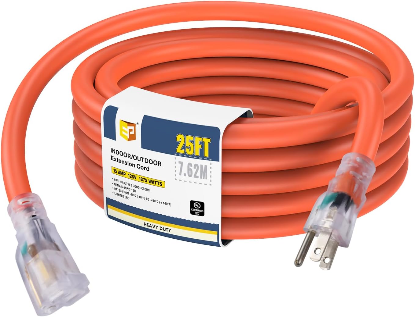EP 25 Ft Lighted Outdoor Extension Cord for Heavy Duty Use