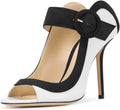 FSJ Women Multicoloured Peep Toe Thin High Heels Mules - Sleek 4.75in