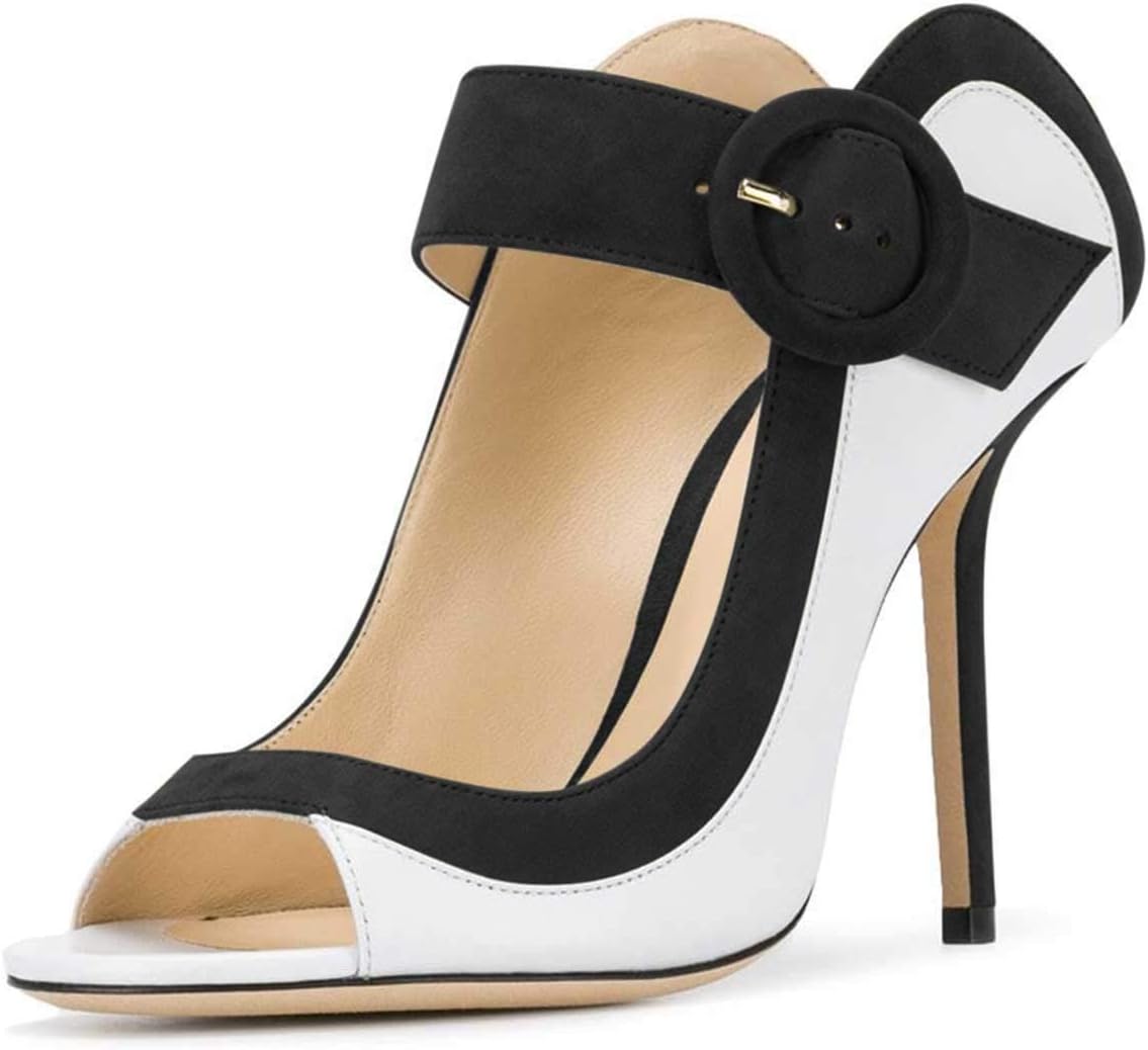 FSJ Women Multicoloured Peep Toe Thin High Heels Mules Shoes