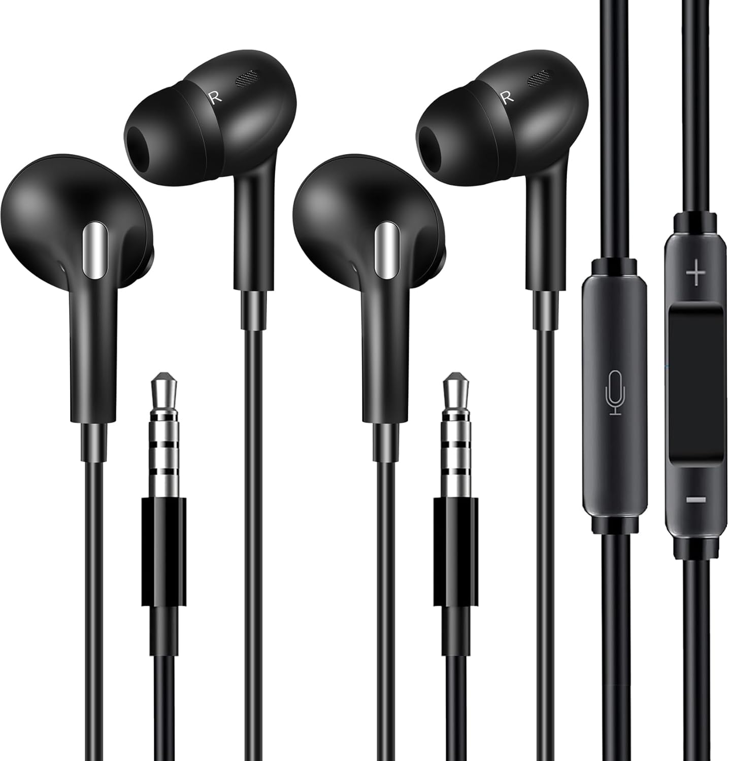 Noise Cancelling Mic Earbuds for Gaming & Music - 2pcs Dark Black