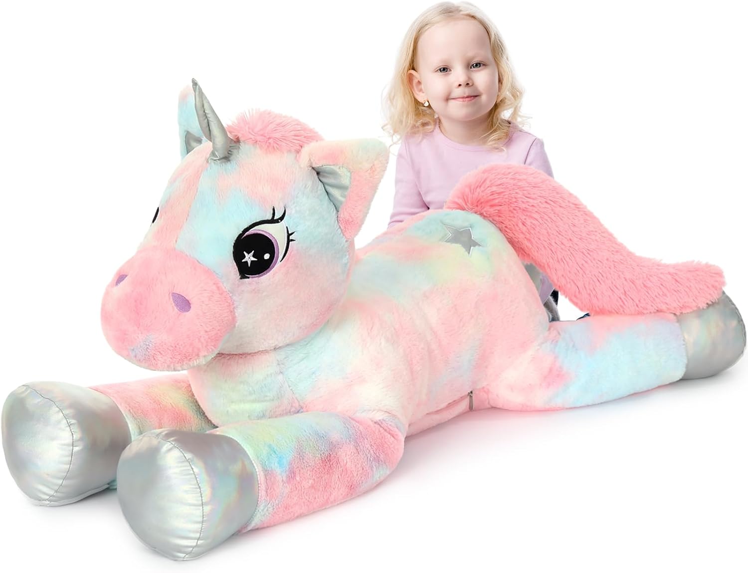 Giant Rainbow Cuddly Unicorn Plush Toy for Girls & Bedroom Decor