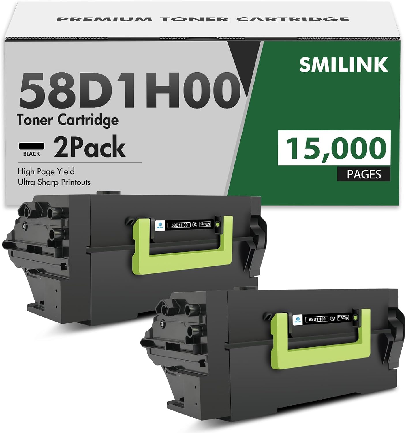 58D1H00 Black Toner Cartridge for Lexmark Printers - 2-Pack