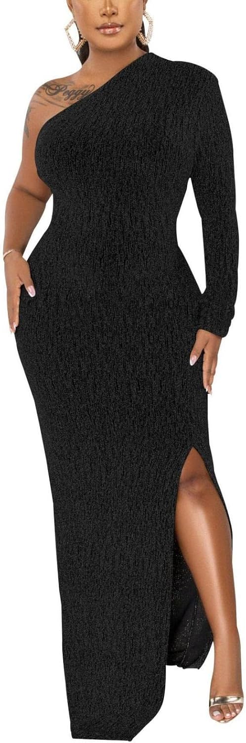 Elegant Long Sleeve Evening Party Dress with High Split Design