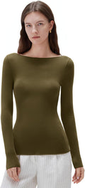 Cloud Cashmere Women Boat Neck Fitted Long Sleeve Shirt (Style LLHR)
