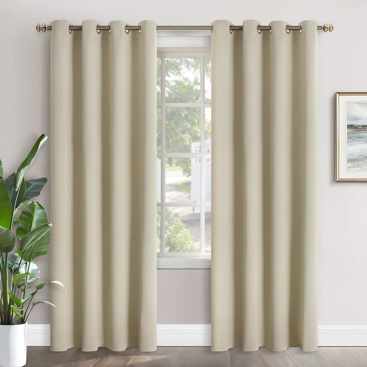 YoungsTex Beige Blackout Curtains for Bedroom - Thermal Insulated