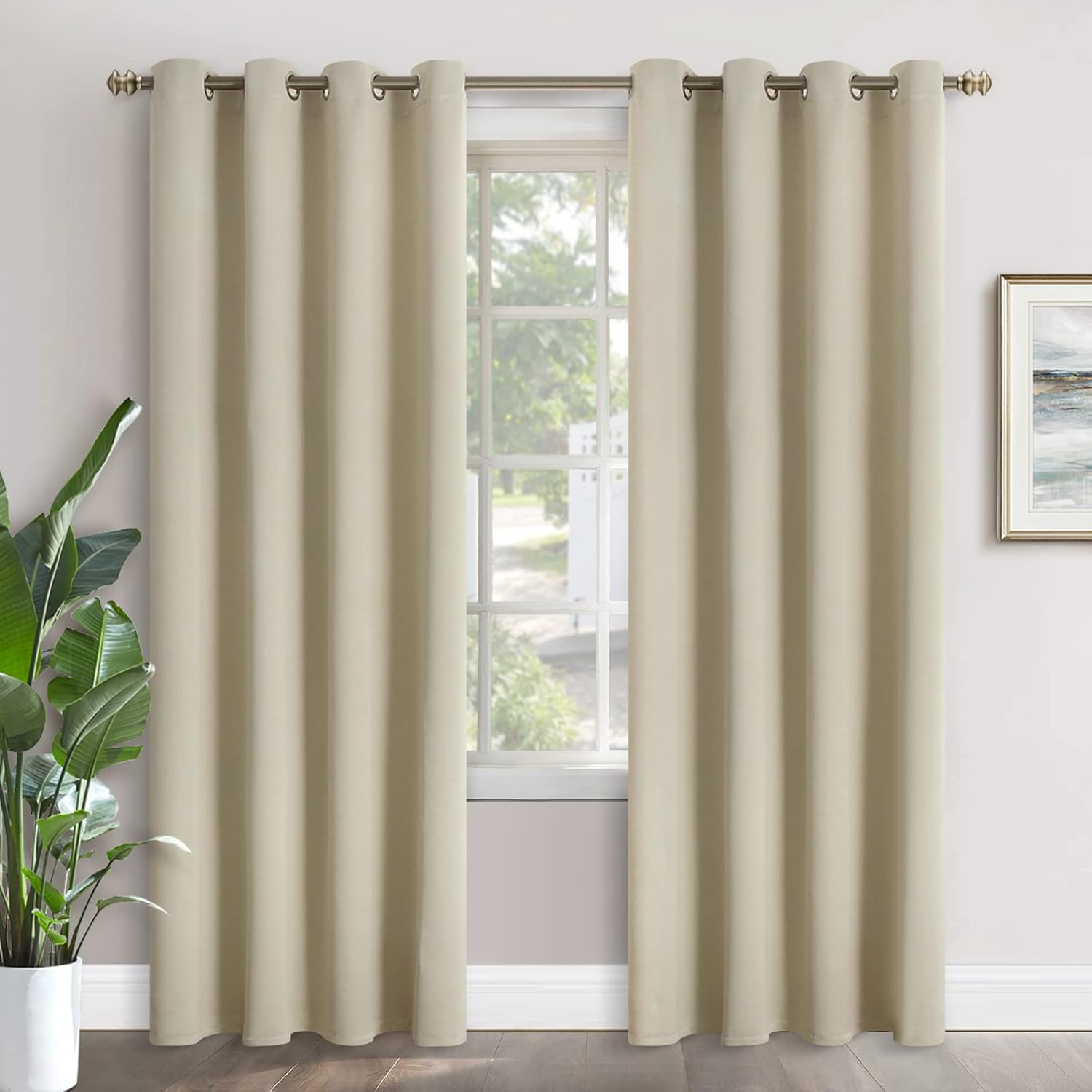 YoungsTex Beige Blackout Curtains for Bedroom - Thermal Insulated