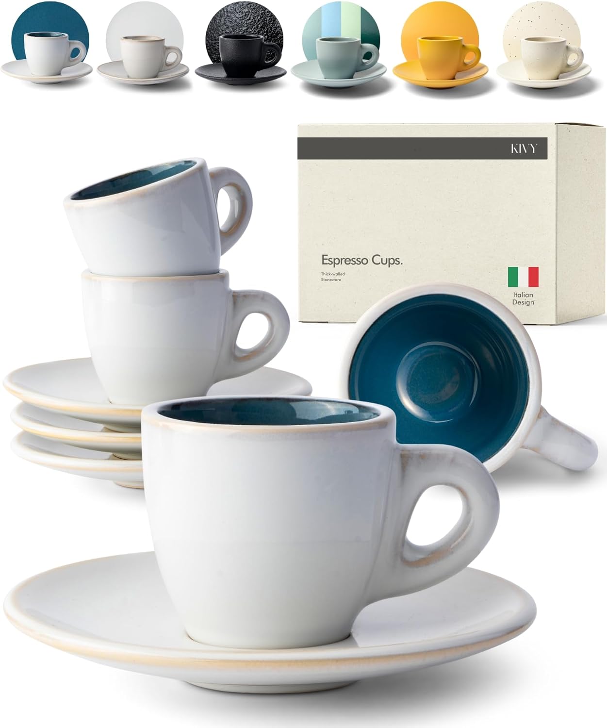 KIVY 3 oz Espresso Cups Set of 4 - Italian Style Stoneware