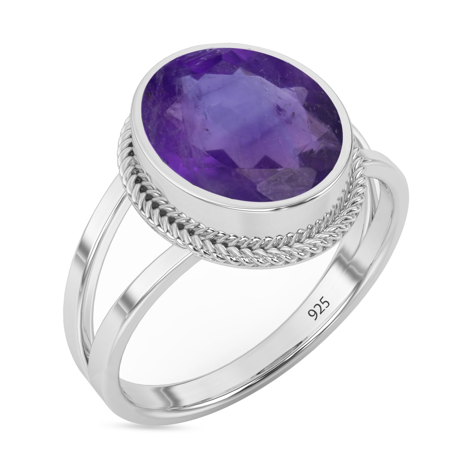 925 Sterling Silver Amethyst Ring for Women - Art Deco Style