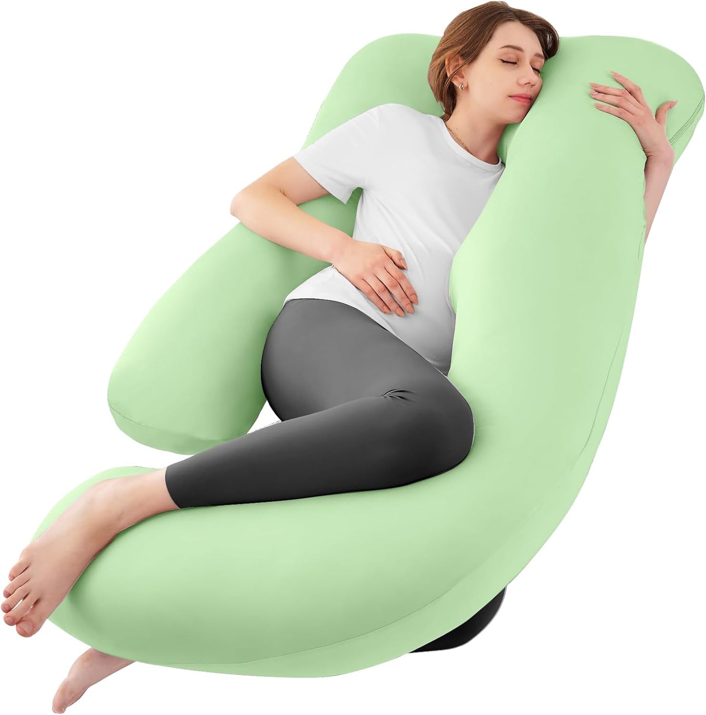 Sasttie U Shaped Pregnancy Pillow for Sleeping, Light Green
