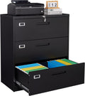 SISESOL 3 Drawer Lateral File Cabinet Black - Heavy Duty Storage