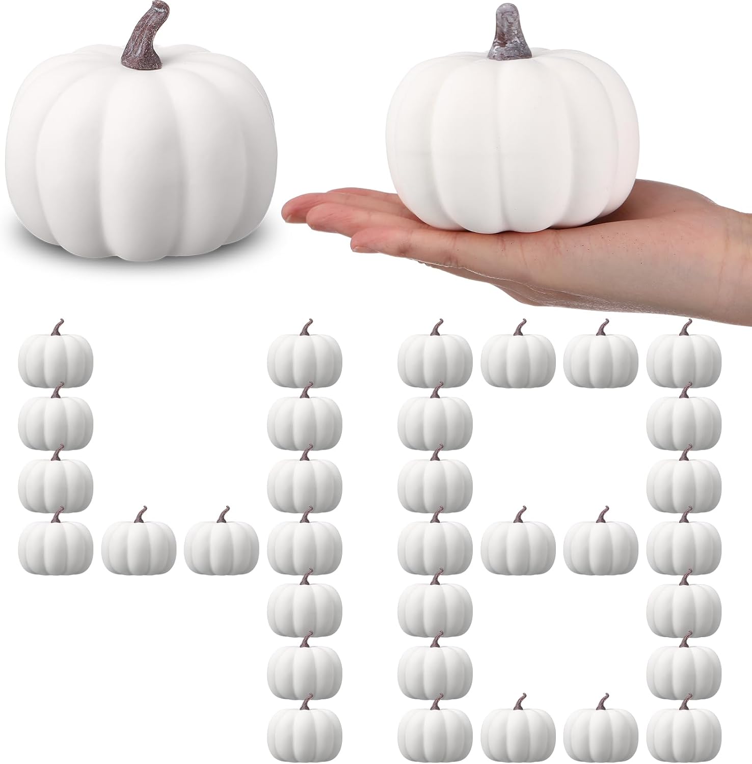 48 Pack 4 Inch Fall Harvest White Artificial Pumpkins for Decor