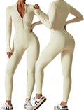 AEEZO Womens Long Sleeve Workout Jumpsuit - Tummy Control & Butt Lift